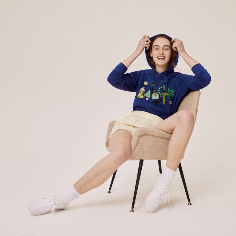 Lacoste x Jeremyville Print Csuklyás Sweatshirt Sötétkék Kék | eAOwkE8X