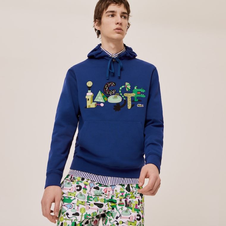 Lacoste x Jeremyville Print Csuklyás Sweatshirt Sötétkék Kék | eAOwkE8X