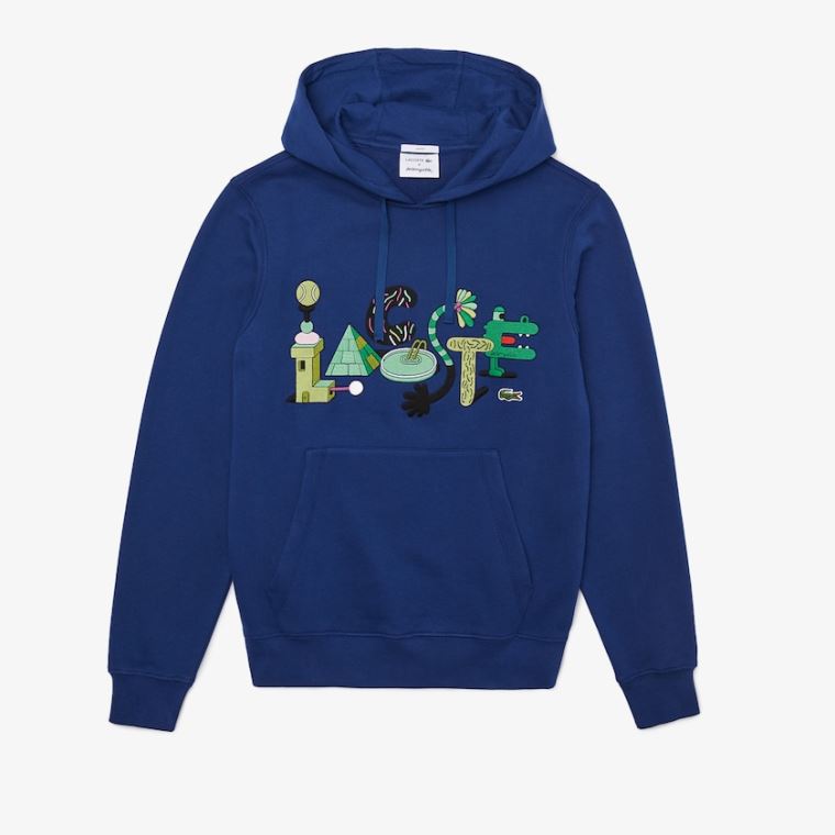 Lacoste x Jeremyville Print Csuklyás Sweatshirt Sötétkék Kék | eAOwkE8X