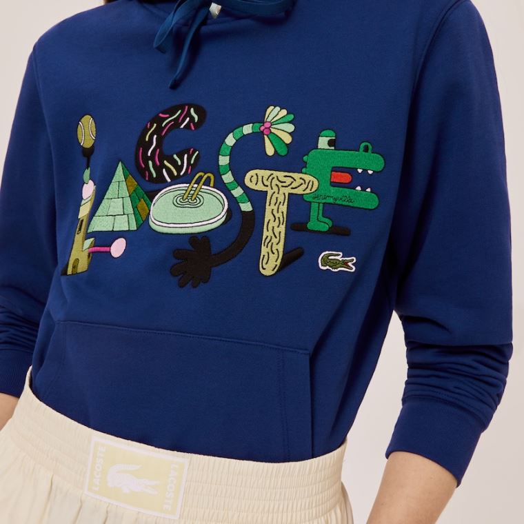 Lacoste x Jeremyville Print Csuklyás Sweatshirt Sötétkék Kék | eAOwkE8X