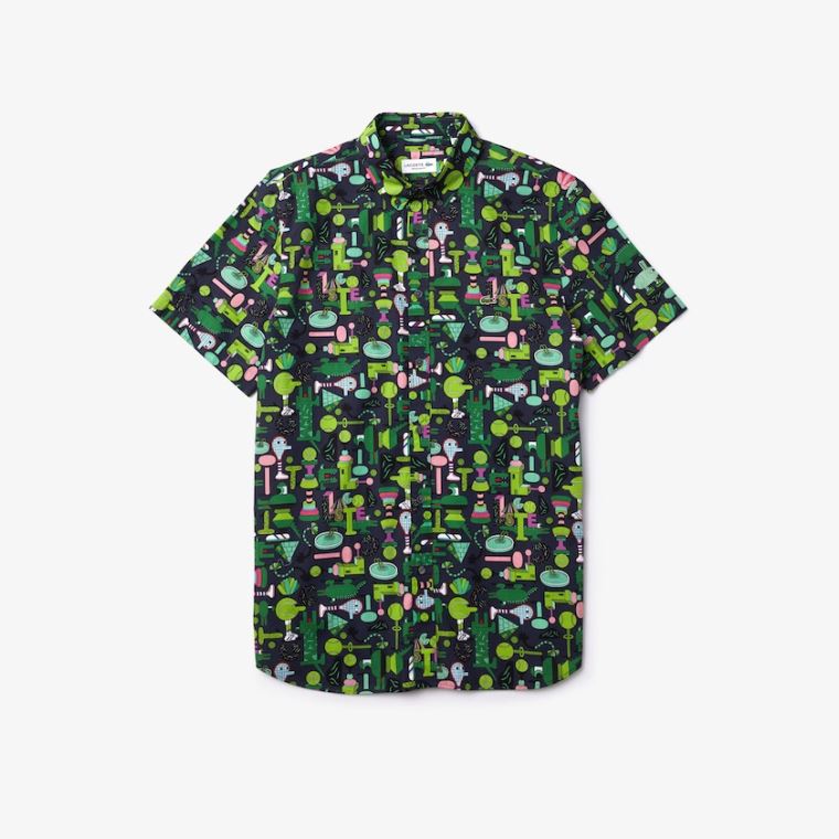 Lacoste x Jeremyville Regular Fit Pamut Shirt Sötétkék Kék Fehér | 1K9jgO1o