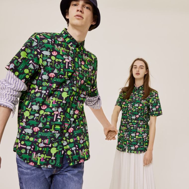 Lacoste x Jeremyville Regular Fit Pamut Shirt Sötétkék Kék Fehér | p7mgiQOx