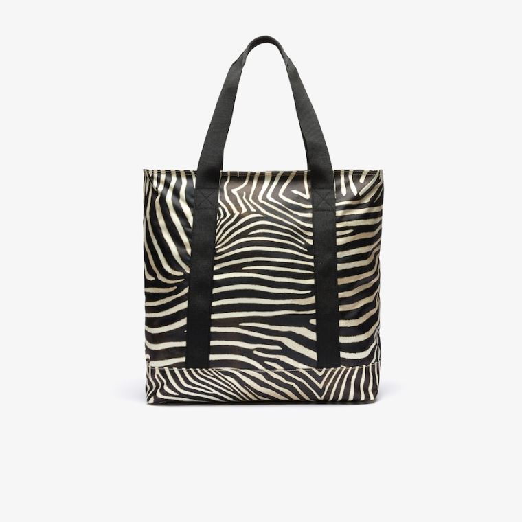 Lacoste x National Geographic Animal Print Shopper Fehér Fekete | 509rh879