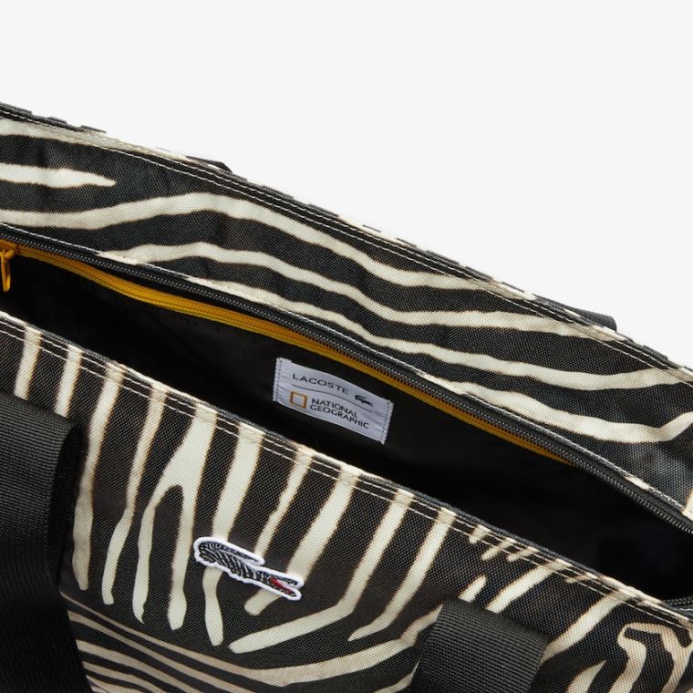 Lacoste x National Geographic Animal Print Shopper Fehér Fekete | 509rh879