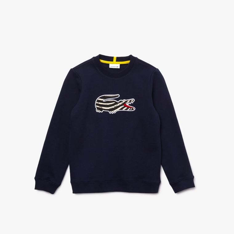 Lacoste x National Geographic Fleece Sweatshirt Sötétkék Kék Fehér | wwit8lr8