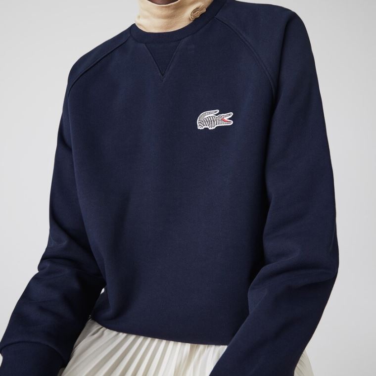 Lacoste x National Geographic Pamut Fleece Sweatshirt Sötétkék Kék Fehér | G2UupGcw