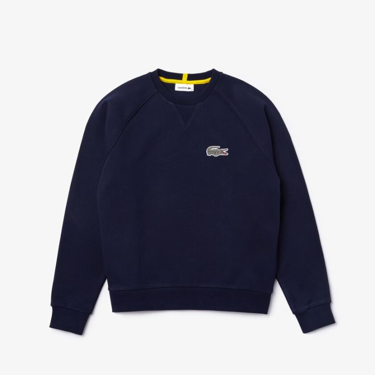 Lacoste x National Geographic Pamut Fleece Sweatshirt Sötétkék Kék Fehér | G2UupGcw