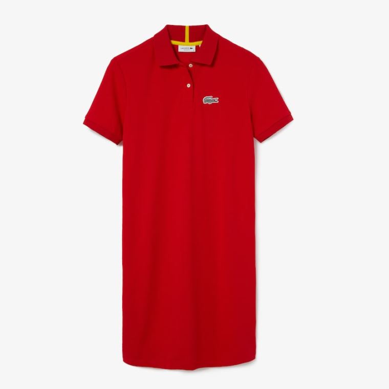 Lacoste x National Geographic Pamut Piqué Polo Shirt Ruha Piros Fehér | aRVuzMeh