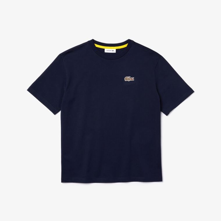 Lacoste x National Geographic Pamut T-shirt Sötétkék Kék Fehér | MmAdMZL6