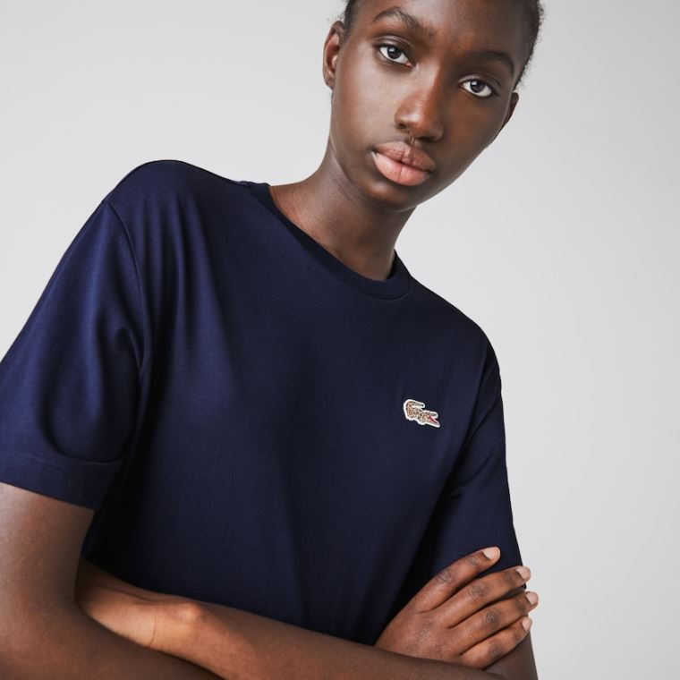 Lacoste x National Geographic Pamut T-shirt Sötétkék Kék Fehér | MmAdMZL6